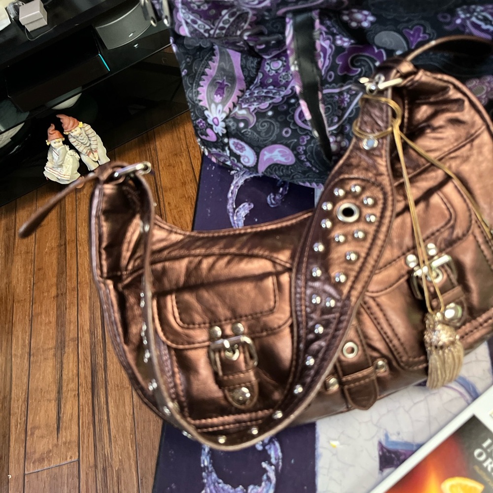 Metallic Brown Studded Handbag